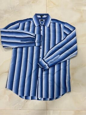 Paul Smith Blue and White Vertical Striped Dress Shirt